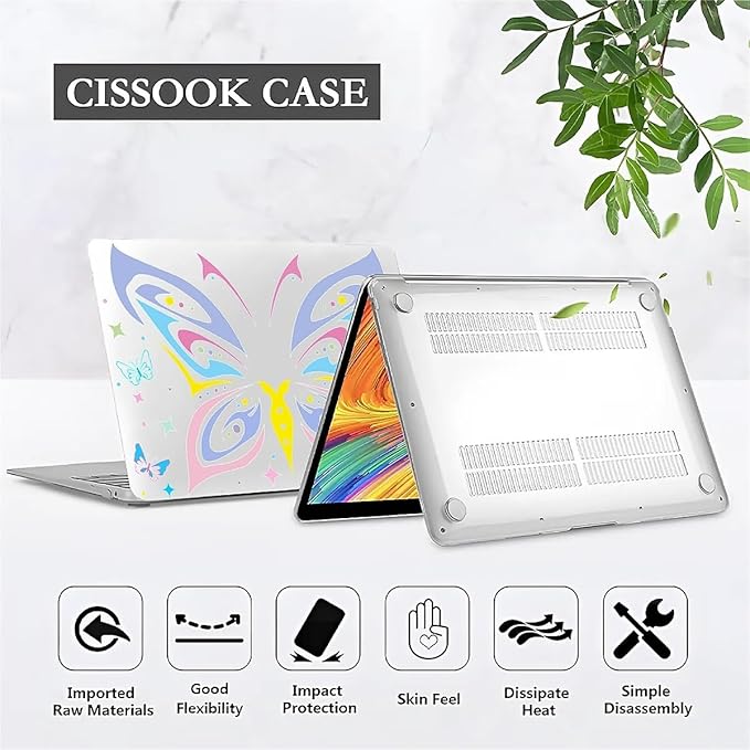 Compatible with MacBook Air 13.6 Inch Case 2024 2023 2022 Release Model A3113 M3 A2681 M2, Colorful Butterfly Hard Plastic Shell Cover Case