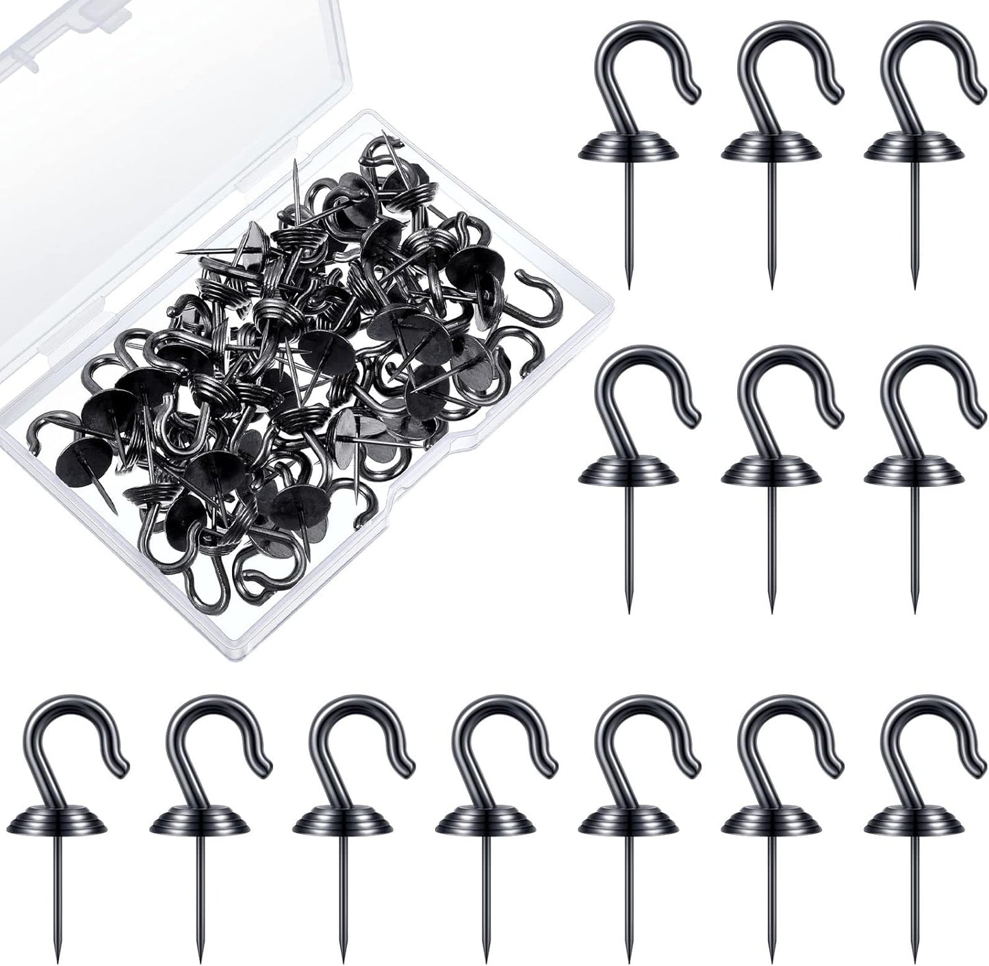 Hotop 60 Pieces Push Pin Wall Hooks Metal Thumb Tack Hangers Iron Alloy Nail Decorative Picture Hooks for 20 Lbs Home Office School Party Supply (Black)
