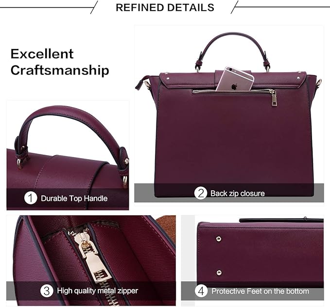 EaseGave Laptop Bag for Women, 15.6 Inch Burgundy Briefcase with Detachable Strap, Roomy Laptop Tote with Size Guide, Professional Messenger Bag