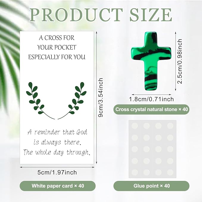 Tioncy 40 Sets Pocket Hug Token Bulk Greeting Cards with Cross Crystal Stones Religious Keepsake Exchange Bookmarks Relationship Gift for Friends Colleagues Family Distance Social Present(Classic)