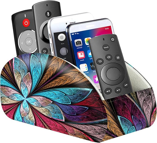 YAPISHI Remote Control Holder, 5 Compartments TV Remote Holder Caddy for Table, Nightstand Organizer for Remotes/Media Controllers/Office Supply, Bedside Decorations for Living Room， PU Leather