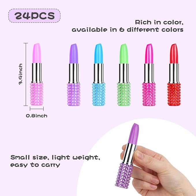 DomeStar 24PCS Lipstick Shape Pens, Creative Ballpoint Pens Rhinestone Crystal Ballpoint Pen Lipstick Cute Ball Pen for Office Stationery Women Girls Students Children Gift