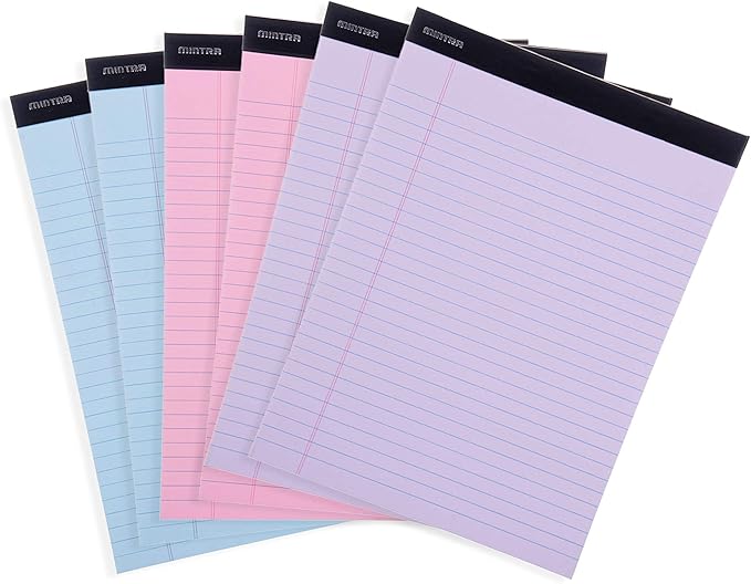 Mintra Office Legal Pads, ((xBasic, 8.5in x 11in, Wide (Pastel), 36pk (6-6pks)), Wide Ruled, 50 Sheets per Notepad, Micro perforated Writing Pad, Notebook Paper for School, College, Office, Work