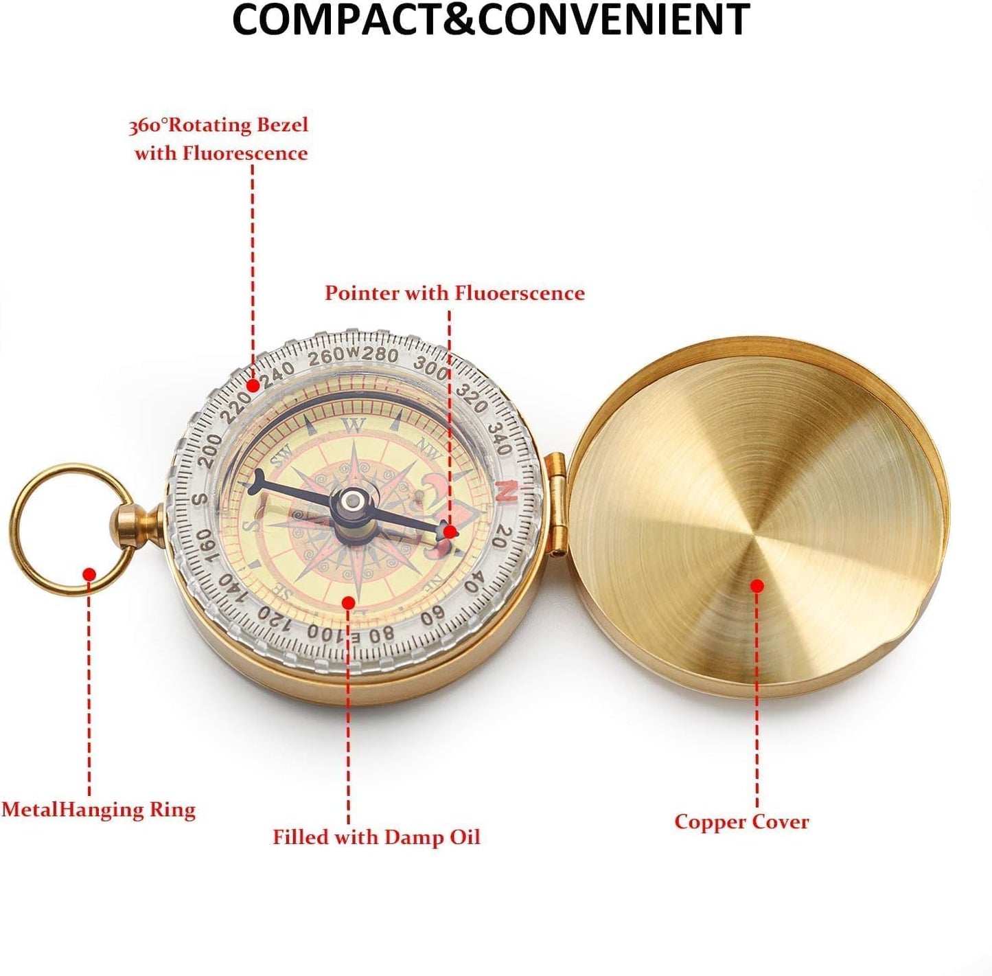 Camping Survival Compass Metal Compass Kids Compass for Hiking Camping Hunting Outdoor Military Navigation Tool