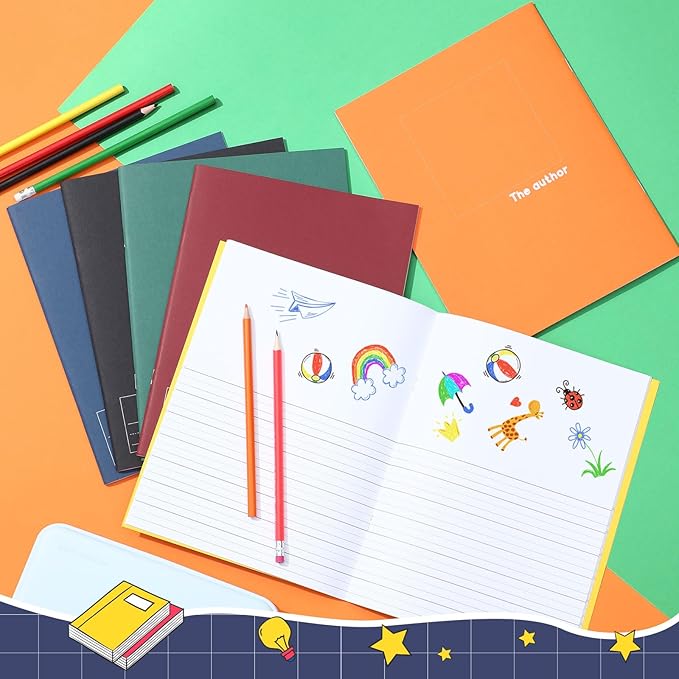 Henoyso 12 Pcs Primary Composition Notebook K-2 9 3/4 x 7 1/2 Inch Primary Journal Blank Writing Book for Kid to Write Draw and Journal 60 Page Notebook Back to School Supplies (Dark Color)