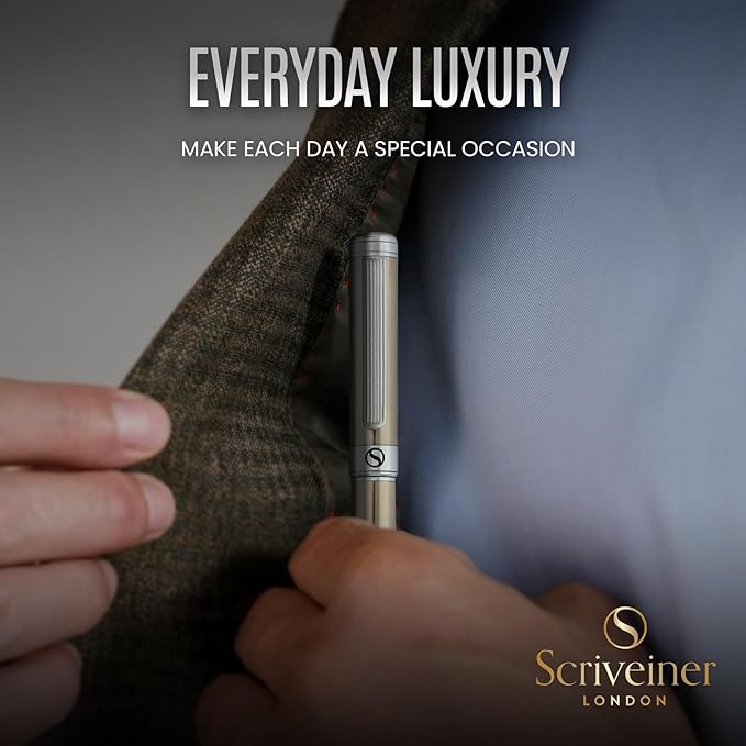 Scriveiner Stainless Steel Ballpoint Pen - Stunning Luxury Pen with Stainless Steel Finish, Schmidt Black Refill, Best Ball Pen Gift Set for Men & Women, Professional, Executive, Office, Nice Pens
