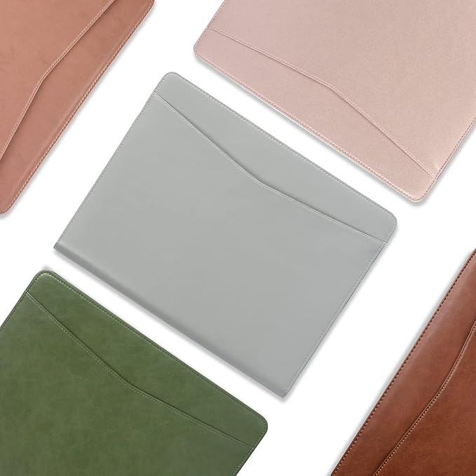 Personalized Leather Portfolio with Zipper, Professional Business Padfolio with A4/US Letter Writing Pad holder For Interview, Resume folder for Men and Women, Gray