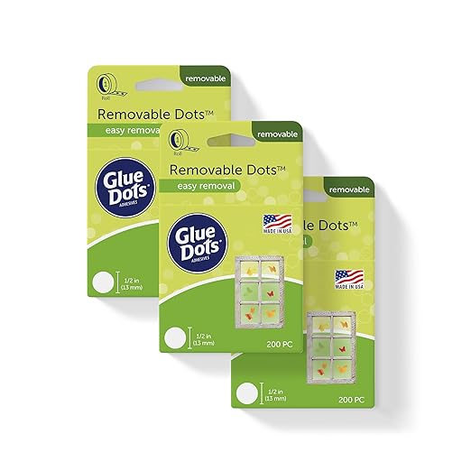 Glue Dots Double-Sided Removable Dots, 1/2'', Clear, 3 Pack includes 3 rolls of 200 (600 total dots)