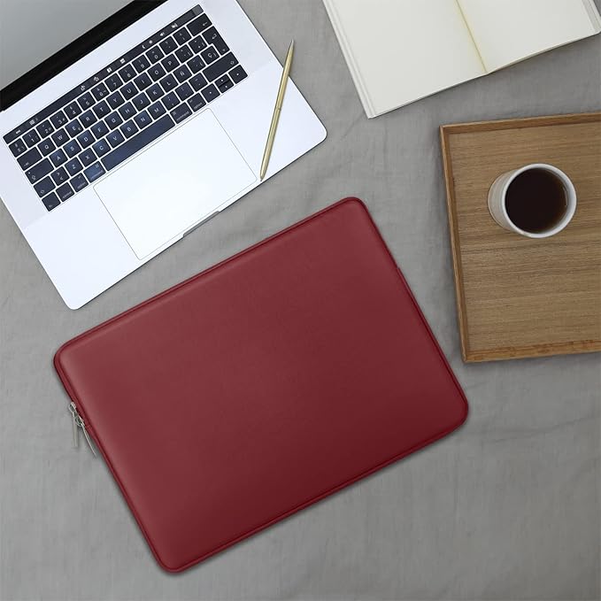RAINYEAR 15 Inch Laptop Sleeve Soft PU Leather Case Protective Water Resistant Padded Cover Carrying Computer Bag Compatible with 15.4 MacBook Pro, Surface Laptop 3/4 15", New XPS 15 Touch(RED)