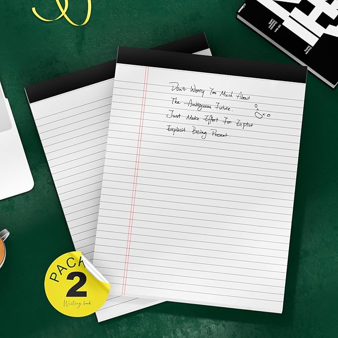 Thick Legal Pads 8.5 x 11 Wide Ruled Note Pads White Notepad 80 Sheets per Pads, Perforated Paper Study Back Writing Pads 8-1/2" x 11-3/4" Lined Paper for Home, Office, School, Pack of 2