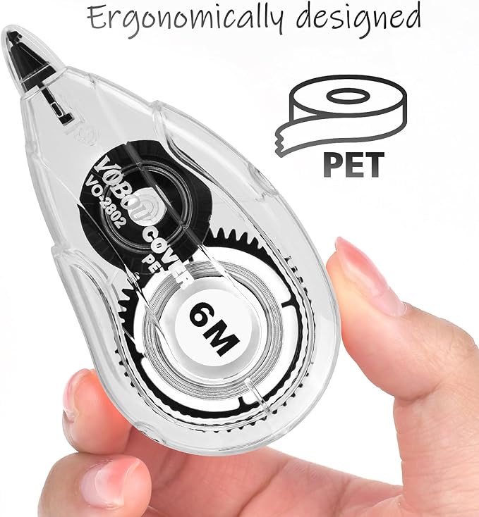 White Correction Tape, Easy To Use Applicator for Instant Corrections Wrong Writing At Any Time, For school, Office (12pack, 6M/256" x 0.2")