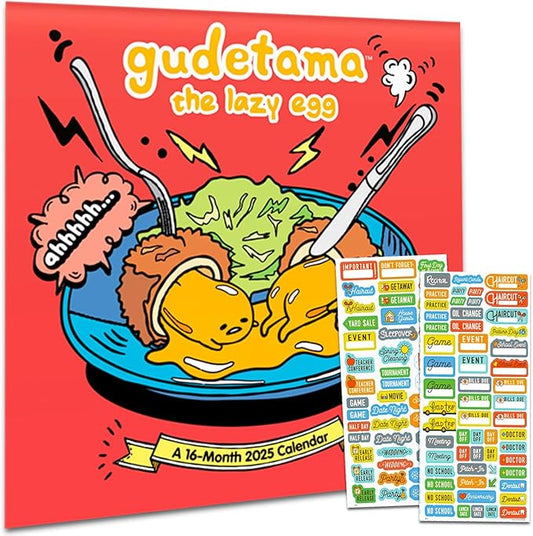 Gudetama Calendar 2025 - Deluxe 2025 Gudetama Wall Calendar Bundle with Over 100 Calendar Stickers (Sanrio Gifts, Office Supplies)