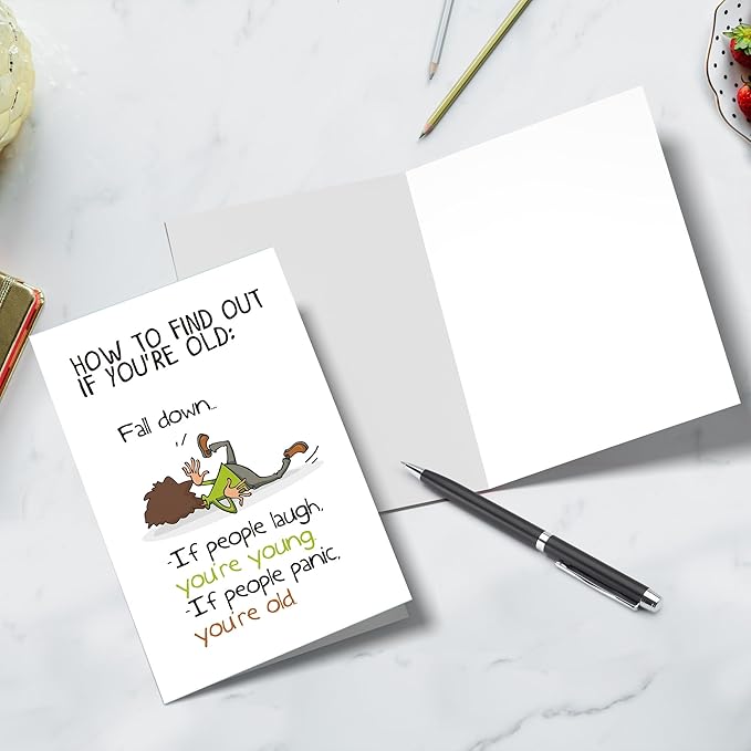 Funny Birthday Card for Him Her, Hilarious Birthday Cards for Men Women, Snarky Humour Birthday Card for Friends, How to Find Out If You're Old, Fall Down...