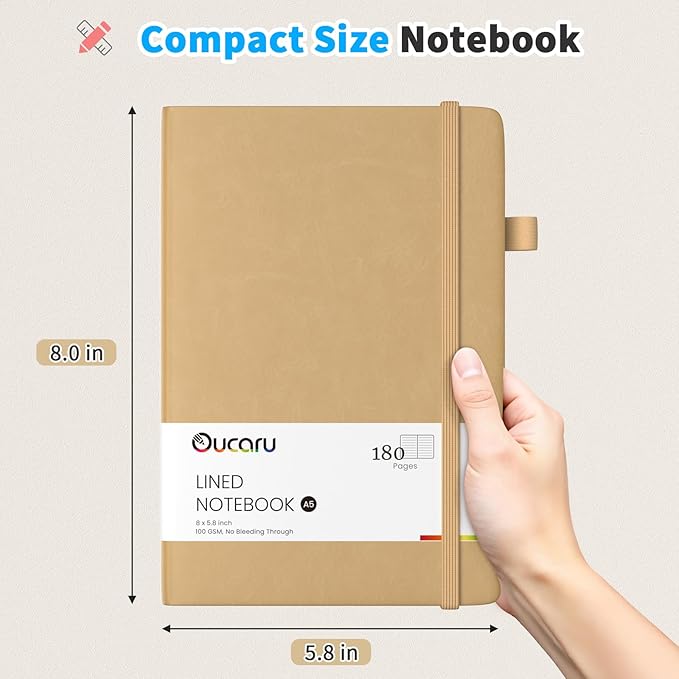 Lined Journal Notebook, 4 Pack, 180 Pages, A5 Journals for Writing, 100 GSM Thick Paper, Small Notebooks Daily Journal for Women Men Work, Business, School, Travel Supplies