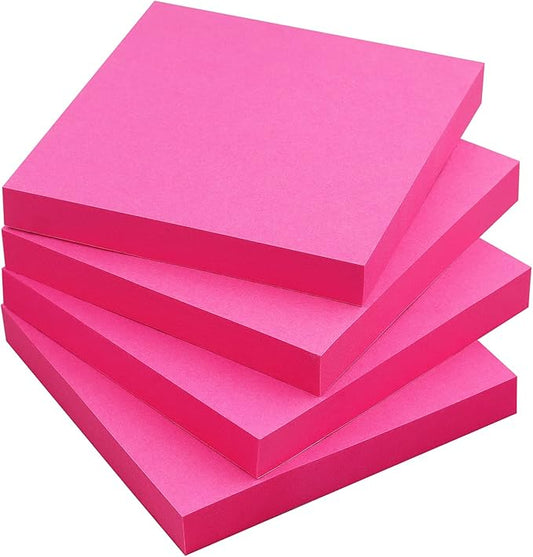 Sticky Notes 3x3 Self-Stick Notes Bright Colors Sticky Notes 4 Pads 100 Sheets/Pad (Rose Red)