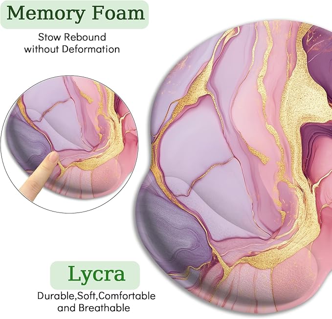 Pink Marble Ergonomic Mouse Pad with Wrist Rest, Gaming Mousepad Wrist Support with Non-Slip Pain Relief PU Base, Comfortable Computer Mouse Pads for Desk, Cute Office Desk Accessories Decor