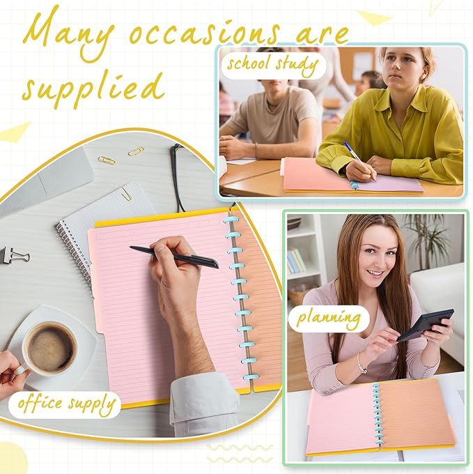 PerKoop 12 Pack 480 Sheets Colored Discbound Refill Paper 8.5 x 11 Inch College Ruled 11 Disc Letter Size Lined Paper Multicolored Refill Notebooks Disc Paper for Refill Paper Journaling(Soft Color)