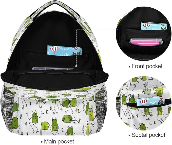 Blueangle Funny Frogs Pattern Print Travel Backpack for School Water Resistant Bookbag