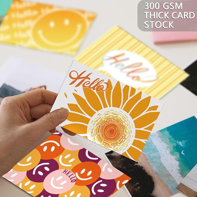 60 Hello Postcards for Mailing Bulk Blank Greeting Cards 4 x 6 Inch Sunny Sunflower Colorful Smiley Face Post Cards for Kids Adults Teachers Students Assorted Blank Note Cards 5 Hello Designs