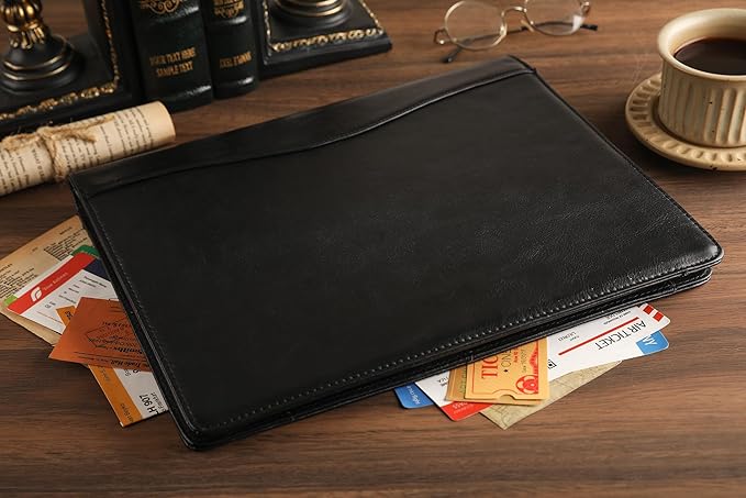 Personalized Leather Padfolio for Lefty, Business Portfolio Binder with Notepad Holder, Legal Pad Portfolio Folder for Men/Women - Black