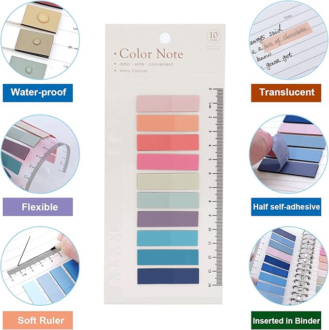 2400 Pcs Morandi Sticky Tabs, 12 Sheets Sticky Index Tabs, Book Tabs, Page Markers, Colorful Book Annotating Tabs, Page Tabs, Sticky Flags, Transparent Sticky Note Tabs, File Index Tabs with Ruler