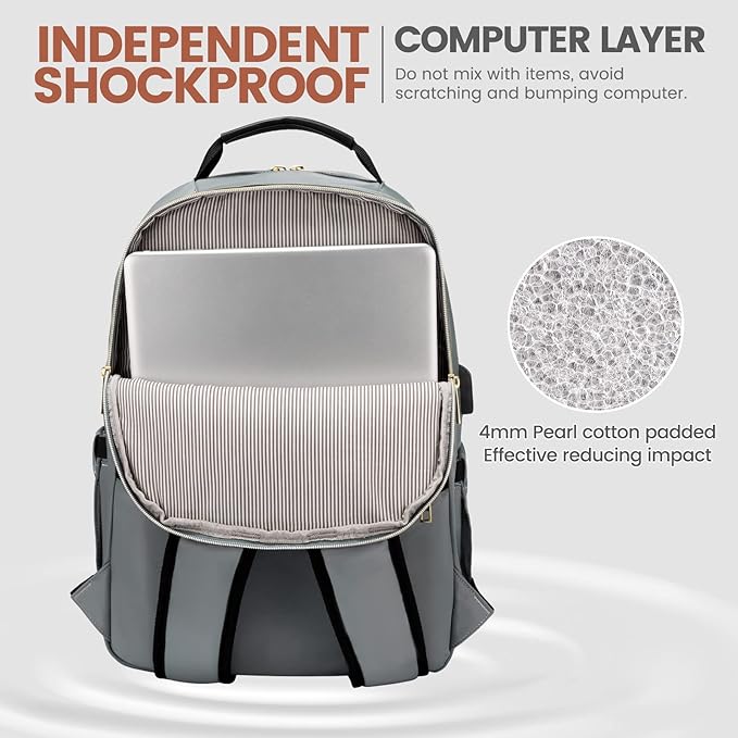 LOVEVOOK Laptop Backpack for Women 17.3 inch,Cute Womens Travel Backpack Purse,Professional Laptop Computer Bag,Waterproof Work Business College Teacher Bags Carry on Backpack with USB Port,Grey