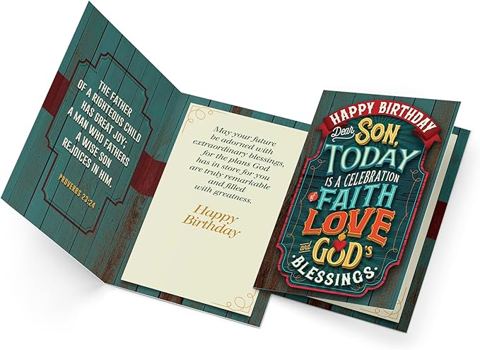 Prime Greetings Religious Birthday Card For Son, Made in America, Eco-Friendly, Thick Card Stock with Premium Envelope 5in x 7.75in, Packaged in Protective Mailer