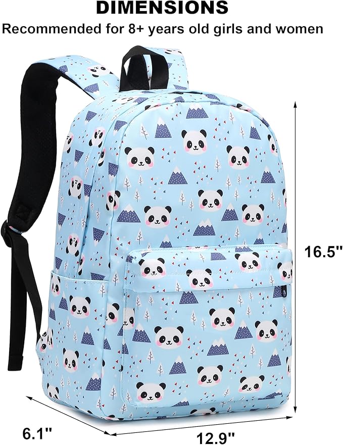 Panda School Backpack for Teens Girls, Womens College Bookbags Kids School Bags Laptop Backpacks (Blue)