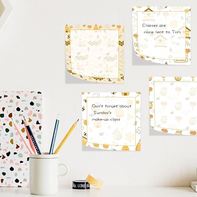 9 Pieces Bee Sticky Notes Adhesive Bee Memo Notes Self-Stick Note Pads for Spring Summer School Office Home Supplies Students Teachers Presents, 9 Styles