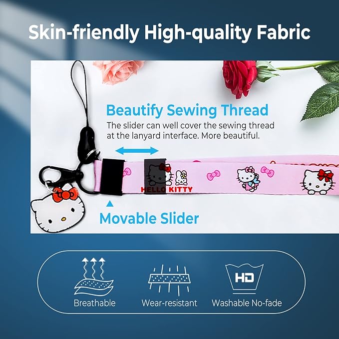 Cute Kawaii Anime Lanyard for Women - Pink ID Badge Holder Keychain