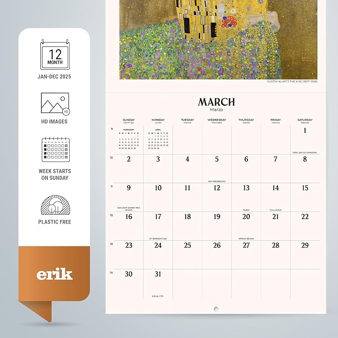 Art Masterpieces Wall Calendar 2025 12" x 12" FSC® Plastic Free - Starts Week On Sunday | Square Wall Calendar | Family Planner Calendar 2025 | Art Calendar 2025