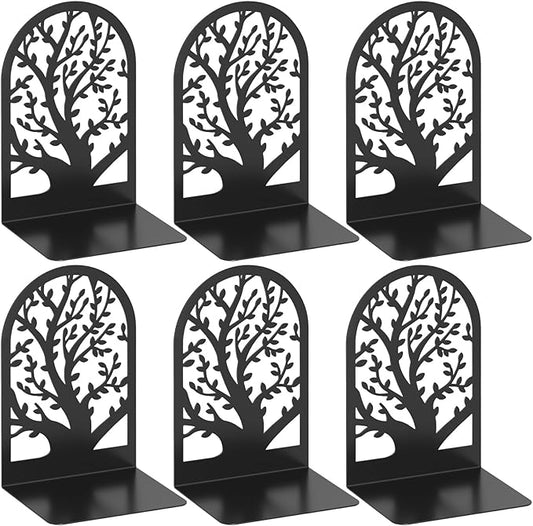 VFINE Tree Style Bookends 3 Pairs, Bookends for Shelves, Tree Metal Book Ends, Book Holder for Shelves, Decorative Unique Black Book Ends to Hold Books, Book Stopper Office Supplies