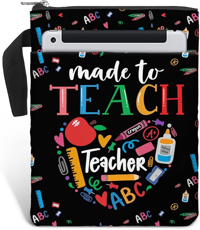 84hoods Book Sleeve Gift for Teachers & Lovers. Padded Book Bag Protector with Zipper & Front Pocket. Washable Fabric, 11 x 8.5 Inch. Made to Teach.