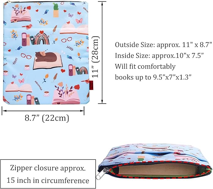 Book Sleeve for Book Lovers, Bookish Book Protector, Book Covers for Paperbacks, Washable Fabric, Book Sleeves with Zipper, Medium 11 Inch X 8.7 Inch