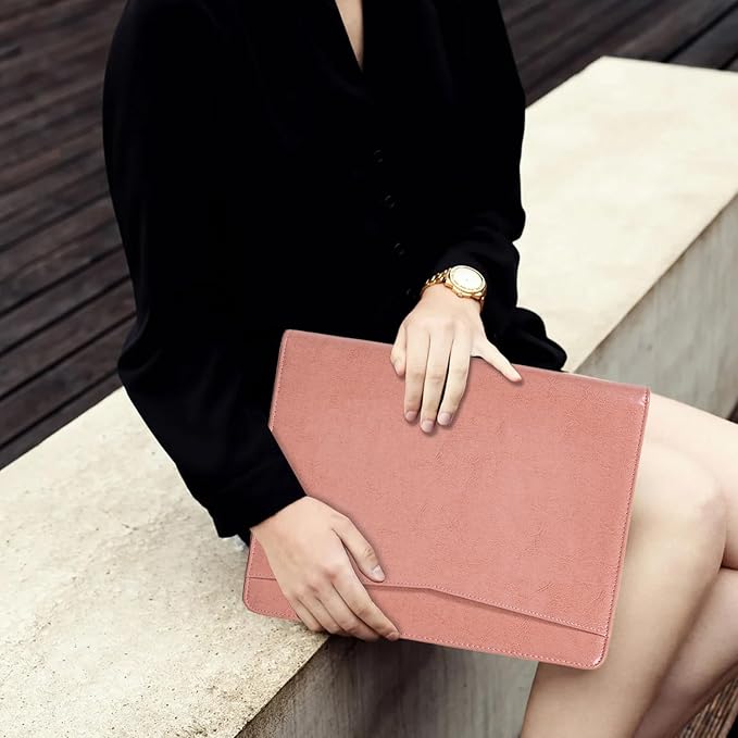 Calfinder Leather Padfolio for Women, Professional Vegan Leather Resume Zippered Portfolio Folder, Business Portfolio Organizer with A4/US Letter Writing Pad Holder, Gift for Women/Girls, Pink