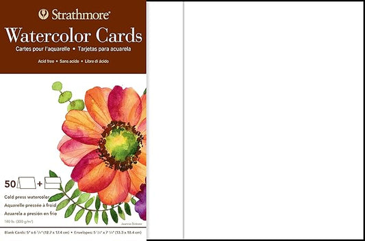 Strathmore Watercolor Cards, 5x6.875 inches, 50 Pack, Envelopes Included - Blank Greeting Cards for Weddings, Events, Birthdays