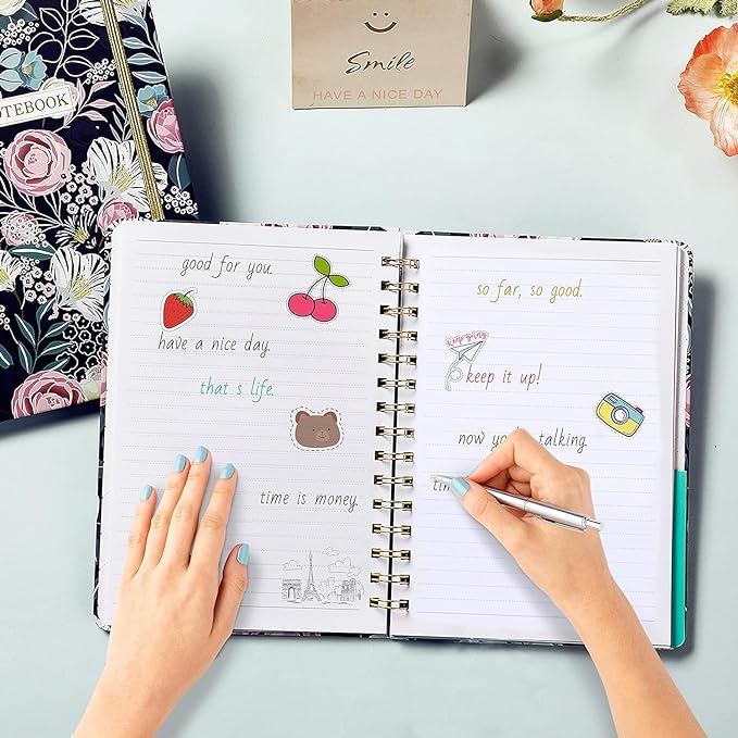 Ruled Notebook/Journal - Classic Lined Journal/Notebook, 6.4'' x 8.5'', Hardcover with Thick Paper, Twin-Wire, Banded + Pen Holder +Inner Pocket - Petunia