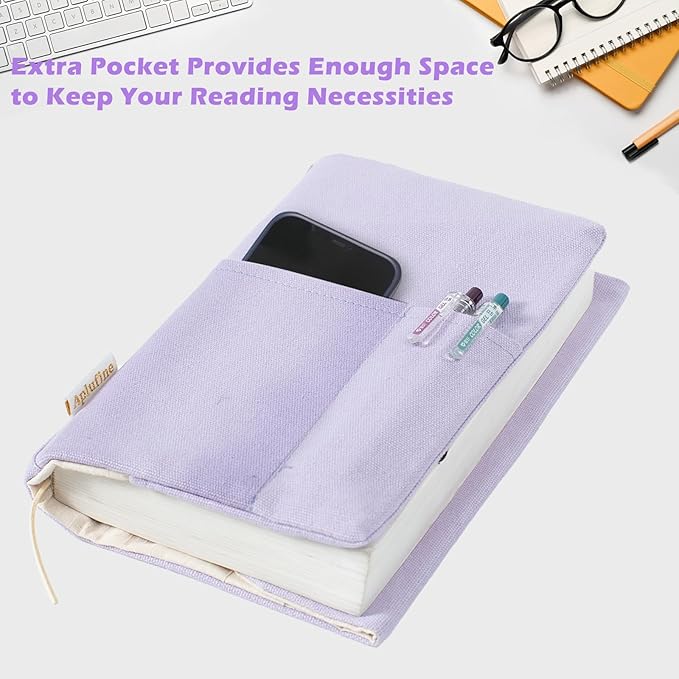 Canvas Book Covers, Washable Book Protector, Book Cover for Paperback Novels, Adjustable Book Cover for Hardcover with Pockets for Pen, Soft Cover Books, Book Lovers Gifts