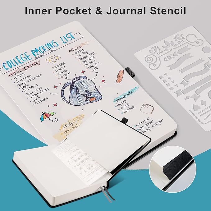 EMSHOI Blank Notebook Journal - 320 Pages, 100gsm Thick Paper, A5 Hardcover Leather, Art Sketchbook for Drawing, Unlined, Plain Sketch Book for Women Men Work Writing, 5.75 X 8.38, Black