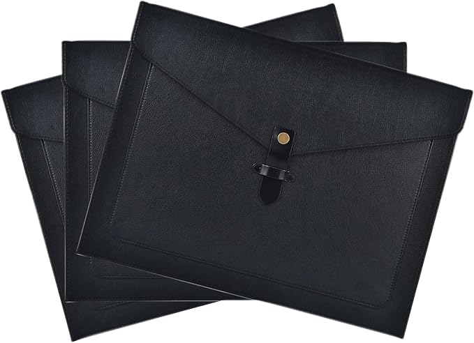 Black Leather File Folder Letter Size, File Organizer, Important Document Folders with Pockets, Document Organizer, Laptop Sleeve Notebook Case, Paper Storage, A4 Envelopes Filing Folder 3PCS