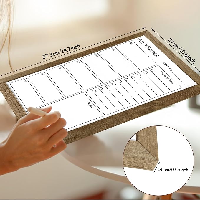 Dry Erase White Board Weekly Calendar Board, Magnetic Whiteboard for Wall,10.5“x14.5 Solid Wood Rustic Brown Framed Message Board, Planner Board for Office, Home, Schooll(Weekly-BB-RB-2737)