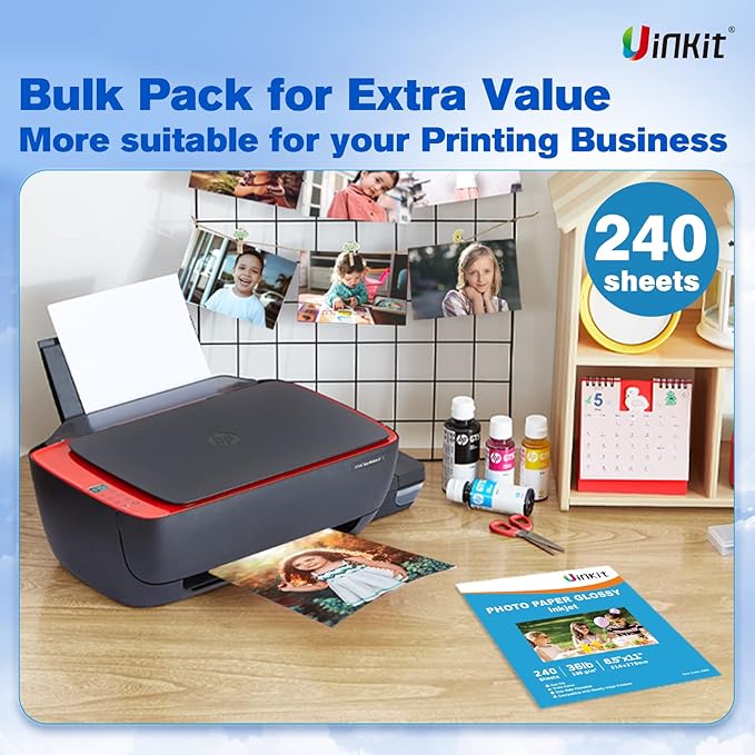 Uinkit 37lb Thin Flyer Paper Glossy 8.5x11 Inkjet 240 sheets Single Side DIY Chip Bag 135gsm Photos Picture for Inkjet Printer with Dye Ink Printer Letter size A4 Brochure