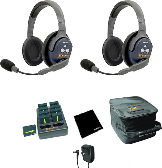 Eartec Ultralite PRO16 ETP2D Full-Duplex Professional True Wireless Intercom System Bundled with Cleaning Cloth 2-Double Headsets (2.4 GHz)
