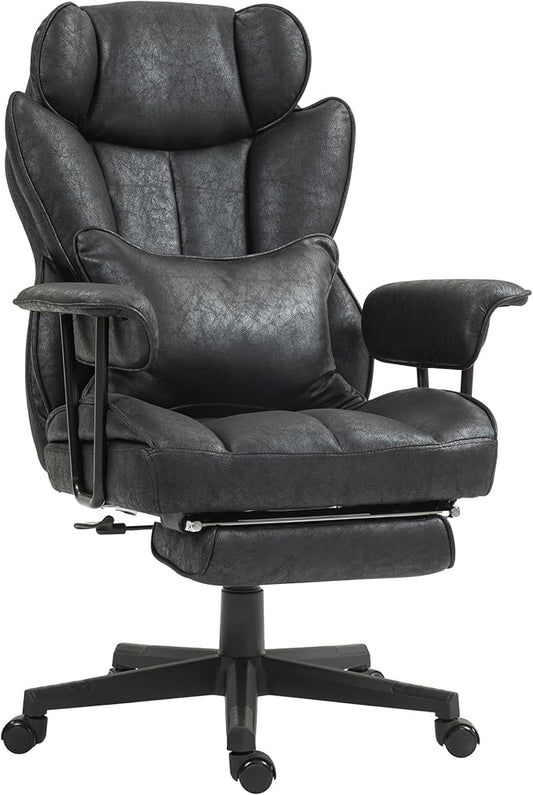HOMCOM Executive Office Chair, 400LBS Big and Tall Office Chair with Foot Rest, Microfiber Computer Desk Chair with Lumbar Support, Reclining Function and Wide Seat, Black