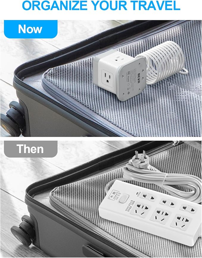 BEVA Cube Power Strip 10 ft Cord, Desktop Power Strip with 4 Outlets and 3 USB Ports, Flat Plug, Overload Protection, Compact Power Strips Tower for Travel Home Office Cruise Ship - ETL Listed