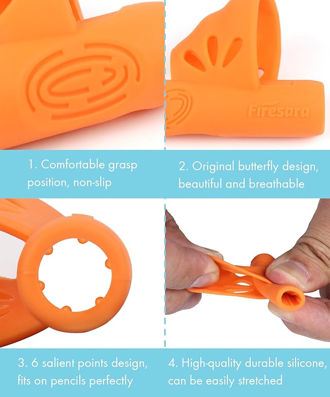 Firesara Left-Handed Training Grips, Original Butterfly Pencil Holder Correction Writing Aid Grip for Kids Handwriting Special Needs Preschoolers Children Adult Lefties Assorted Colors (4PCS)