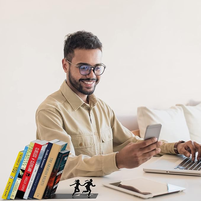 Artori Design Book Ends to Hold Books Heavy Duty - Hidden Metal Bookends for Shelves Desk or countertop - Bookend Book Holder for Home Decorative - Gift for Book Lovers and Home Decor (Runaway)