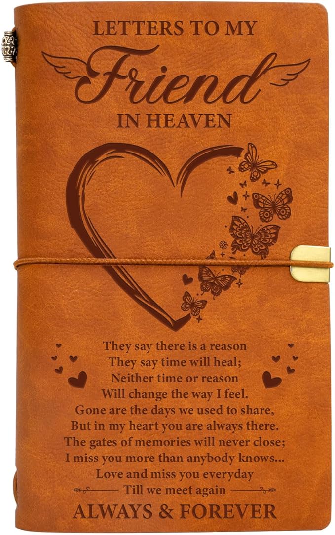 Vetbuosa Letter to My Friend in Heaven Leather Journal,Loss of Best Friend Sympathy Gifts,Friend Memorial Gifts,Bereavement Gift Idea,In Memory of Loved One Gifts