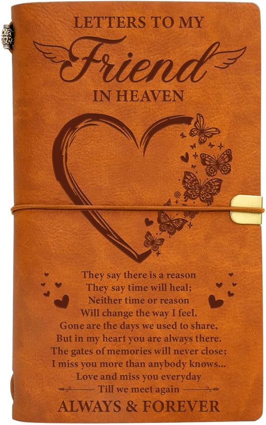 Vetbuosa Letter to My Friend in Heaven Leather Journal,Loss of Best Friend Sympathy Gifts,Friend Memorial Gifts,Bereavement Gift Idea,In Memory of Loved One Gifts