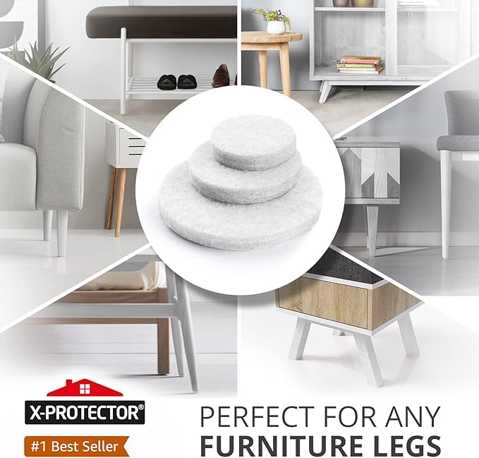 Felt Furniture Pads X-PROTECTOR - 48 Premium Felt Pads Floor Protector - Chair Felts Pads for Furniture Feet Wood Floors - Best Furniture Pads for Hardwood Floors - Protect Your Hard Floors! (White)